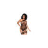 Body grande taille en résille léopard noir à tour de cou et jarretières intégrées - Mapalé
